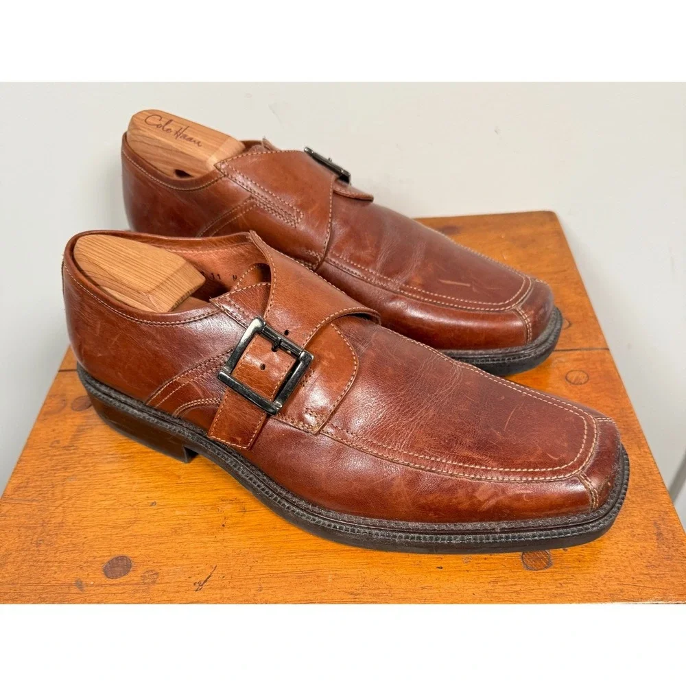 Johnston & Murphy Monk Buckle Strap Shoes Men's Brown Leather Preppy - 11 M